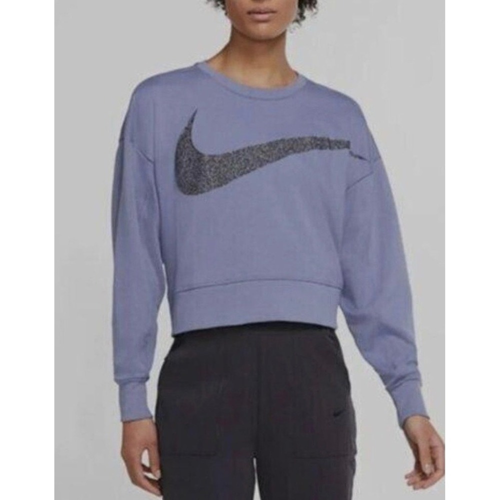 Nike Dri-FIT Glitter Swoosh Crewneck Sweatshirt Womens XL Blue Cropped Gorpcore